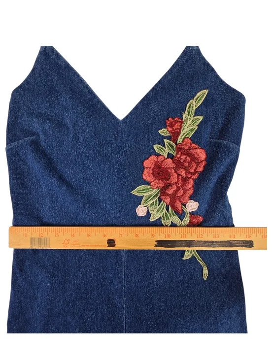 Akira Dark Blue Denim Jumpsuit with Floral Embroidery - Picture 6 of 8